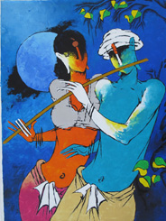 Krishna playing Flute in Moonlight