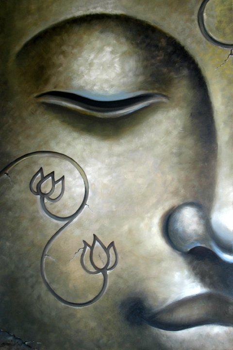 Contemporary Buddha with lotus carving